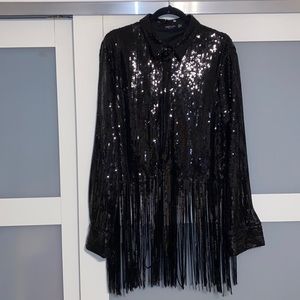 Nasty Gal sequin fringe button down shirt